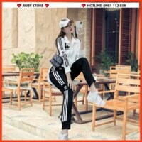 Bộ thể thao Adidas cổ cao kéo khóa nữ-Bộ thu đông dài tay nữ đẹp -[FREE SHIP]