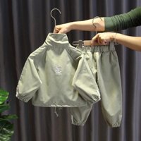 Bộ Thể Thao Gió Khoá Kéo Cổ Cho Bé Xanh + Đen