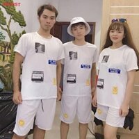 Bộ thể thao nam in sơn vải lưới mè mát - Áo trắng quần đen,L45-70kg