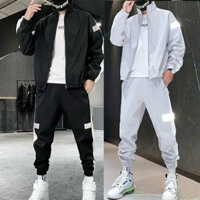 Bộ thể thao nam mùa đông 2 lớp chất gió phản quang, Bộ quần áo nam mùa đông dài tay phối sọc BN11 - ARIC