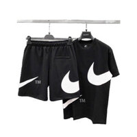 Bộ thể thao Nike cộc vải Cotton thân áo Đen pha Trắng