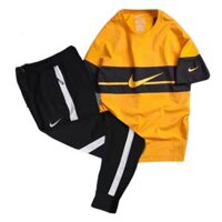 Bộ thể thao Nike vải Cotton chun quần Đen áo Cam pha Đen