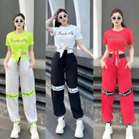 bộ thể thao nữ ,quần chất gió áo chất thun lạnh, tập zumba gym yoga aerobic (quần 99 +áo cưte)