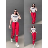 Bộ thể thao nữ quần gió áo cột nơ,bộ tập dân vũ,nhảy zumba,shuffle dance,bộ đồ tập nữ quần chất gió áo chất thun cotton
