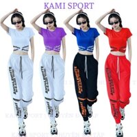 Bộ thể thao nữ quần jogger chất gió, áo croptop chất thun tập gym, zumba, nhảy aerobic, dân vũ