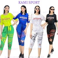 Bộ thể thao nữ quần lửng áo crotop chất thun mềm, co giãn, tập gym, nhảy zumba, aerobic shullfdance