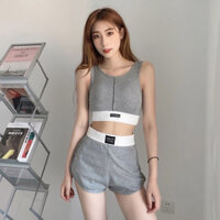 Bộ thể thao nữ tập gym áo ba lỗ có đệm ngực dáng croptop năng động