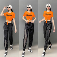 bộ thể thao quần chất gió áo chất thun,tập zumba,gym,dân vũ ,aerobic (QUẦN LƯỚI + ÁO CUTE)