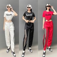 bộ thể thao quần chất gió áo chất thun,tập zumba,gym,dân vũ ,aerobic (QUẦN LƯỚI + ÁO CUTE)