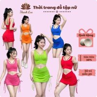 Bộ thể thao tập gym, bộ tập erobic, zumba, shuffer dance váy áo rút dây cạp chéo chất thun poly