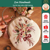 Bộ thêu tay tự DIY Túi Vải Quai xách họa tiết thêu tay Hoa Vintage Nguyên liệu THÊU TAY THỦ CÔNG - Zen Handmade