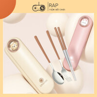 Bộ Thìa Đũa Cá Nhân Cute, Set Thìa Muỗng Inox 304 Mini Văn Phòng Kèm Hộp Thỏ Mèo Dễ Thương - RÁP