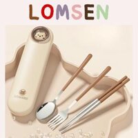 Bộ thìa đũa cá nhân cute SHIKUMI set muỗng đũa dĩa inox 304 mini văn phòng con thỏ gấu dễ thương kèm hộp có nắp LOMSEN