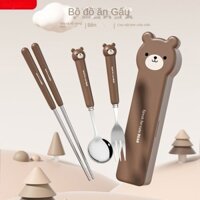 Bộ thìa đũa muỗng dĩa inox 304 mạ vàng cán dài cao cấp sang chảnh Dụng cụ cá nhân ăn cơm văn phòng dã ngoại