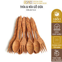 Bộ Thìa Gỗ &amp; Muỗng Gỗ Dừa URSPACE Dùng Trộn Salad Chụp Ảnh Decor  COCONUT SPOON &amp; FOLK - Combo thìa &amp;amp nĩa