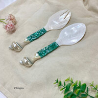 Bộ Thìa Nĩa, Bộ Salad Bằng Trai Thân Khảm Trai Cán Ốc Đẹp Làm Quà Tặng, Decor Chụp Ảnh