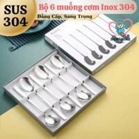 Bộ Thìa, Nĩa Inox 304 Kiểu Hàn Quốc, Hộp 6 Cái Làm Quà Tặng, Muỗng Ăn Cơm Gia Đình, Muỗng Nhà Hàng