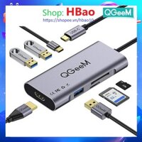 Bộ thiết bị Hub chia chuyển đổi USB 3.0 QGeeM 4K 7 trong 1 sang HDMI USB Type C sạc nhanh PD 100w khe đọc thẻ SD TF