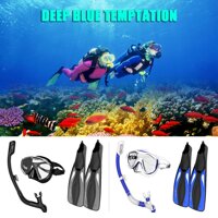 Bộ thiết bị lắn với ống thở, kính bơi, vây bơi-Màu đen-Size L