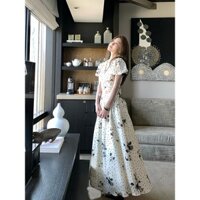 Bộ thiết kế áo dây tay phồng in họa tiết chấm bi chân váy dài cho nữ phong cách mới mùa hè