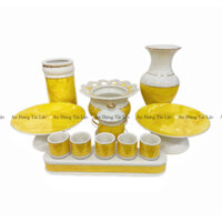 Bộ thờ cúng, lư hương, bình hoa, chung nước, bi nước, án, dĩa trái cây