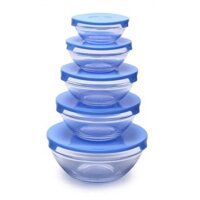 Bộ Thố Thuỷ Tinh 5 Món Có Nắp Đậy- Đựng Thức Ăn, Rau Củ, Trái Cây - Sử Dụng Trong Lò Vi Sóng Tiện Lợi An Toàn - Hàng Chính Hãng MINIIN - Xanh Dương