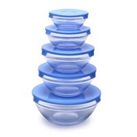 Bộ Thố Thuỷ Tinh 5 Món Có Nắp Đậy- Đựng Thức Ăn, Rau Củ, Trái Cây - Sử Dụng Trong Lò Vi Sóng Tiện Lợi An Toàn - Hàng Chính Hãng MINIIN - Xanh Dương