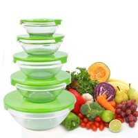 Bộ Thố Thuỷ Tinh 5 Món Có Nắp Đậy- Đựng Thức Ăn, Rau Củ, Trái Cây - Sử Dụng Trong Lò Vi Sóng Tiện Lợi An Toàn - Hàng Chính Hãng MINIIN - xanh lá