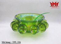 Bộ thố thủy tinh xanh óng ánh cổ điển kèm móc và 12 cốc họa tiết lá nho