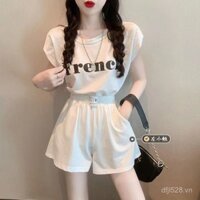 Bộ thời trang mới cho phụ nữ mùa hè 2025, áo thun ngắn tay không lưng mới, bộ đồ thể thao hai mảnh, quần short ống rộng giảm cân