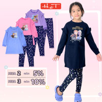 Bộ thu đông bé gái HTKIDS, bộ nỉ da cá 4 chiều, co giãn tốt, mềm mịn Elsa Anna cho bé gái từ 3-10 tuổi-DBDCBG002