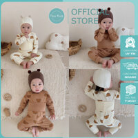 Bộ thu đông bé trai bé gái xuất hàn cạp lưng cao in hình mặt gấu chất liệu cotton cao cấp hàng QC