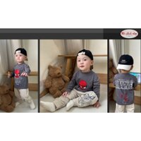 Bộ thu đông bé trai, sét nhện Mavel áo xám dài tay quần be xịn xò cho bé từ 8 đến 27kg