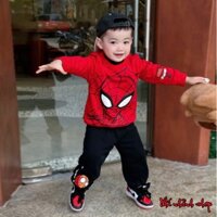 Bộ thu đông bé trai, sét nỉ da cá dài tay, áo đỏ in siêu nhân nhện, quần bo gấu cho bé từ 9 đến 22kg