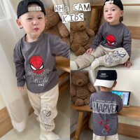 Bộ Thu Đông Cho Bé, Bộ Nhện Mavel Áo Xám Quần Be Dài Tay Cho Bé - Nhà Cam