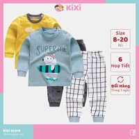 Bộ thu đông cho bé trai bé gái KiXi quần áo dài tay cotton quảng châu hoạ tiết đẹp CMQAD10