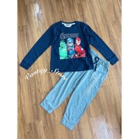 Bộ thu đông dài tay bé trai, hàng HM xuất dư, in hình siêu nhân, áo xanh than quần xám, chất cotton, đủ size, chất đẹp