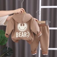 Bộ thu đông dài tay nỉ bông hình mặt cười, Quần áo trẻ em, hàng thu đông chất đẹp mẫu mới 2023