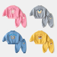 Bộ thu đông kéo khóa chất da cá dày dặn 4 màu cho bé