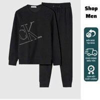 Bộ thu đông nam Ck hàng hiệu Shop Men SM668, Bộ cổ tròn logo thêu nổi chất liệu nỉ xốp loại 1