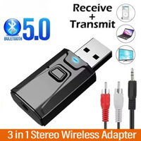 Bộ thu phát Bluetooth 5.0 3 trong 1 Bộ chuyển đổi EDR Dongle 3.5mm AUX cho TV PC Tai nghe Home Stereo Xe hơi Âm thanh HIFI