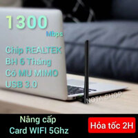 Bộ thu wifi USB 5G 1300 Mbps + râu dài hút wifi xa kích wifi cho PC máy tính có bluetooth 5.0