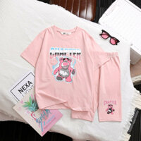 Bộ thun bé gái quần ngố cotton