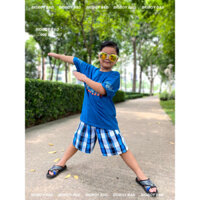 Bộ thun bé trai đi chơi, đi học thêm đẹp, thoải mái SIZE 27 - 62KG (Tông xanh dương YAMAHA)