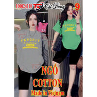 Bộ thun cotton nữ quần lửng áo phom rộng in họa tiết dưới 65kg