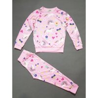 Bộ thun cotton tay dài in pony cầu vồng cho bé gái giấc ngủ ngon