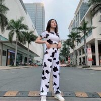 bộ thun croptop body loang bò sữa quần bom chun gấu hot trend 2021 KA