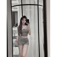 Bộ Thun Gân Tăm Áo Croptop quần ngắn mặc nhà siêu xinh