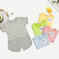 BỘ THUN LẠNH MINKY MOM vải sợi dệt SỌC TAY NGẮN QUẦN ĐÙI Đủ SIZE Đại 19-28 Kg BÉ TRAI BÉ GÁI Loại 1 Chính Hãng- TNQD01S