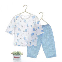 Bộ thun lỡ cotton mỏng sợi tre ORGANIC điều hòa B031-Cá voi xanh cho bé từ 6m-3T